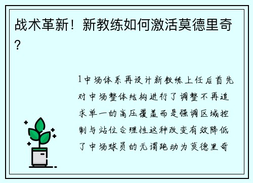 战术革新！新教练如何激活莫德里奇？